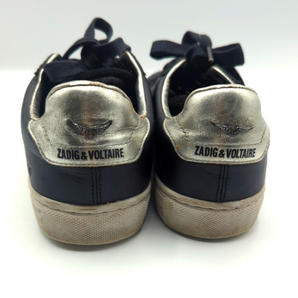 Zadig & Voltaire Studded Leather Low Top Black Sneakers - Picture 2 of 14